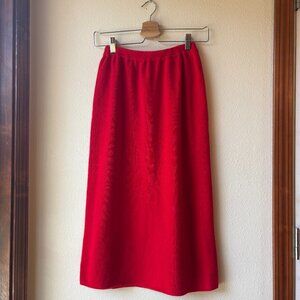 Vintage JH Collectibles Red Knit Skirt Midi Lambswool Blend A-Line Sz XS Winter